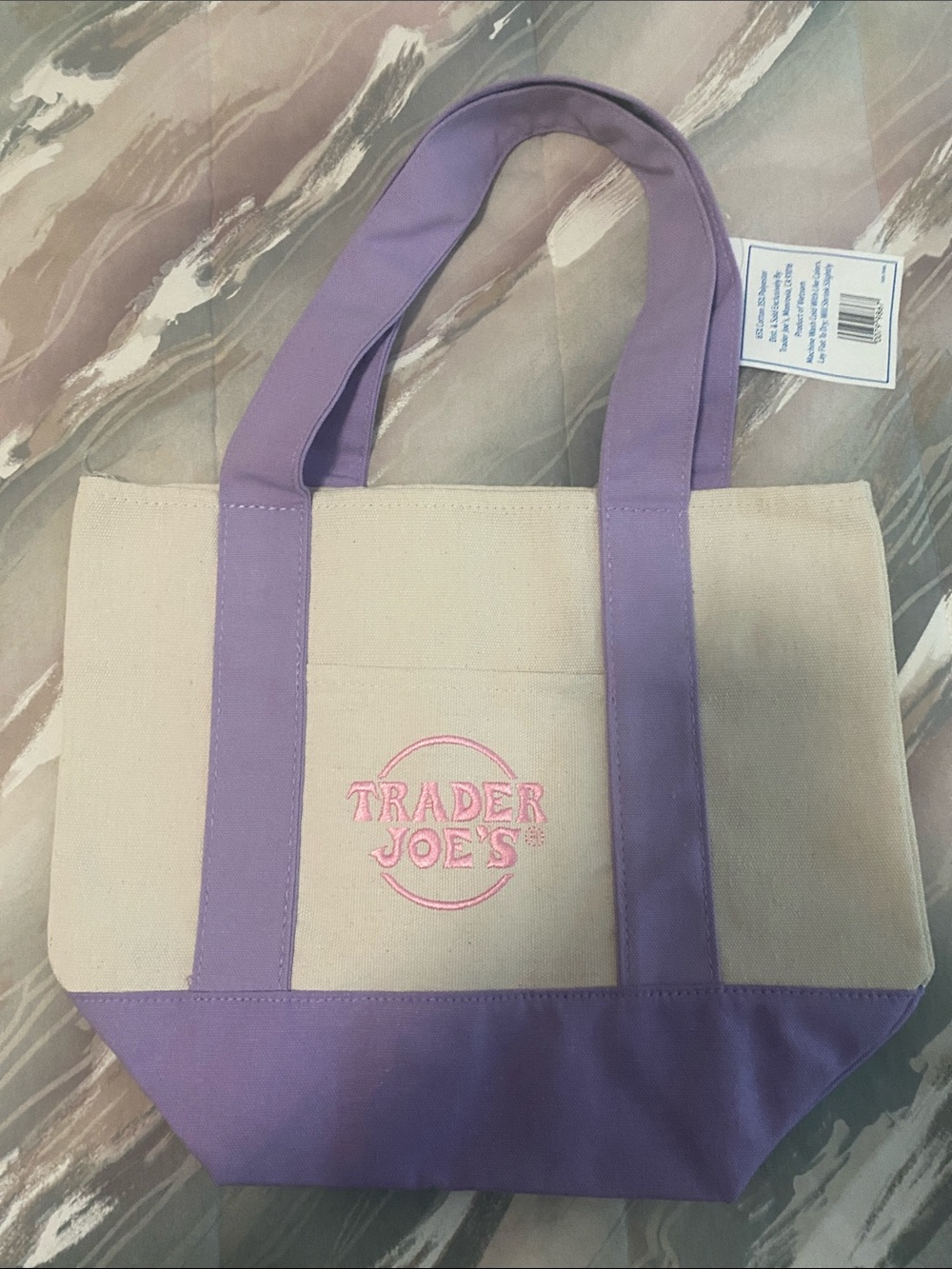 Trader Joe’s Lavender-Accent Canvas “mini” tote Bag NWT - Picture 4 of 5